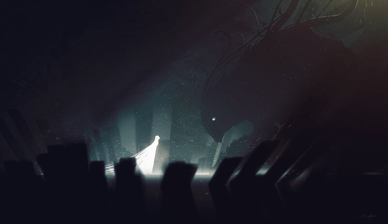 Figure in White Robe — Black