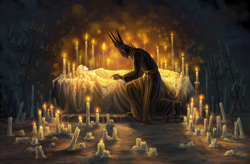 Figure Kneeling Beside a Bed