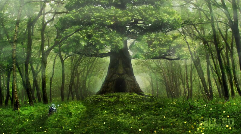 Figure Near Giant Tree