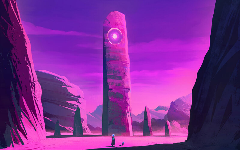 Figure Near Monolith — Purple