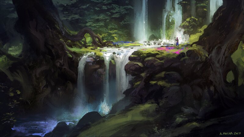 Figure Near Waterfall