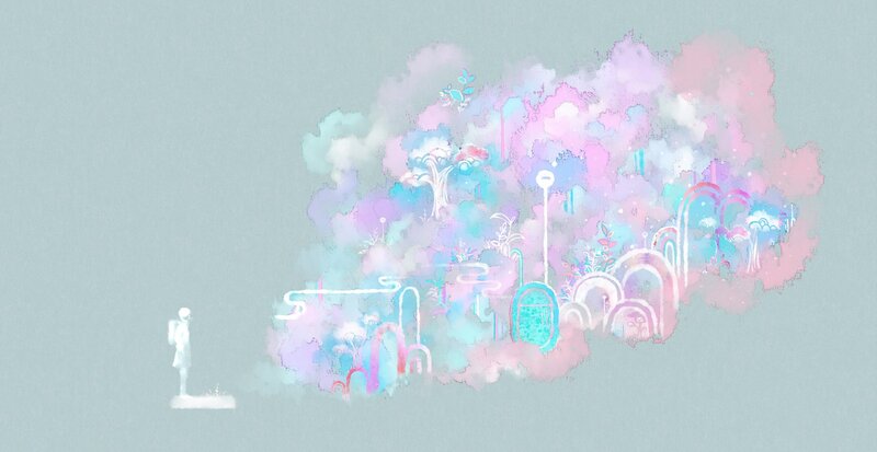 Figure Observing Colorful Landscape