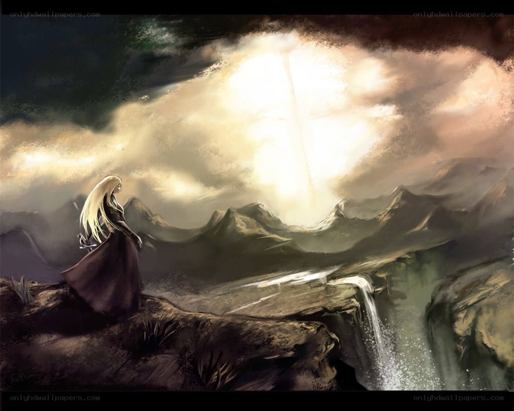 Figure on a cliff at dawn