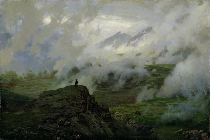 Figure on a Cliff — Green, Dramatic