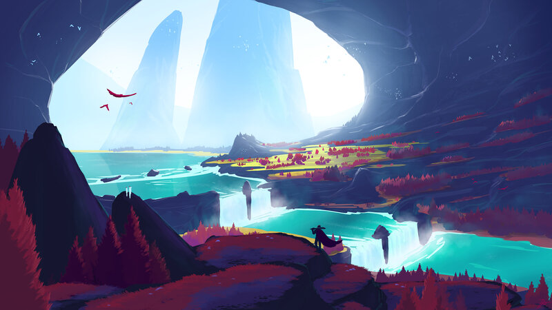 Figure on a Cliff — Teal, Serene