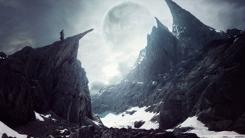 Figure on a Mountain Peak — Gray