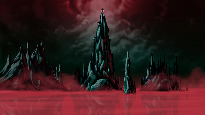 Figure on a Mountain Peak — Red