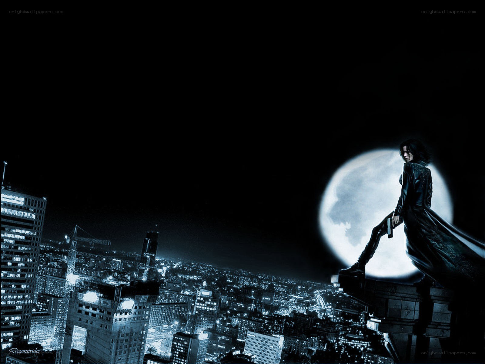 Figure on a rooftop at night