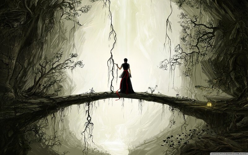 figure on a tree bridge