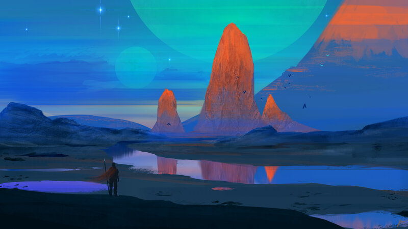 Figure on Alien Landscape — Blue