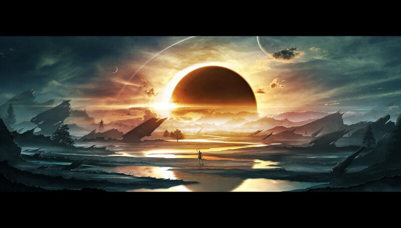 Figure on Alien Landscape — Orange, Dramatic