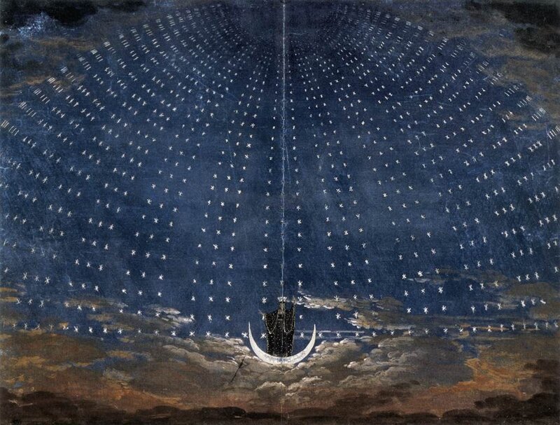 Figure on Crescent Moon — Blue