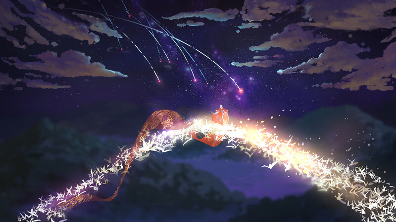 Figure on Glowing Bridge