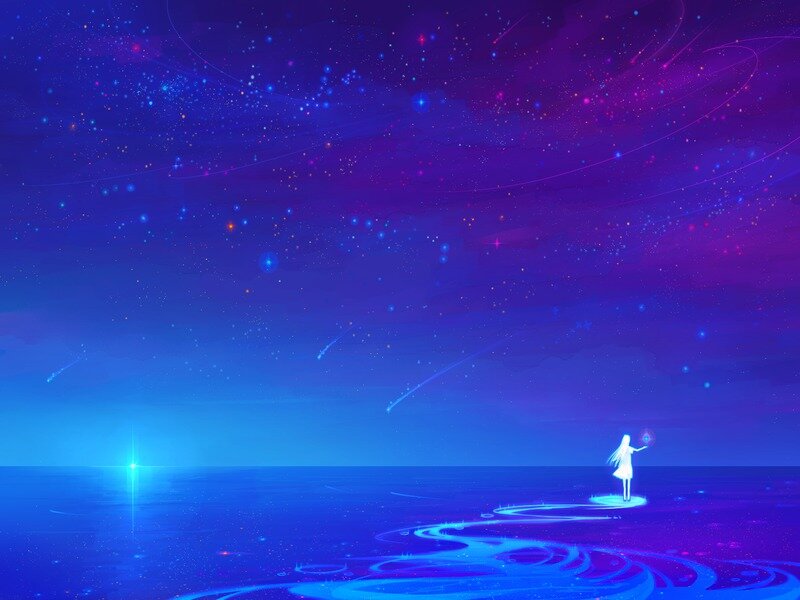 Figure on Glowing Platform — Blue