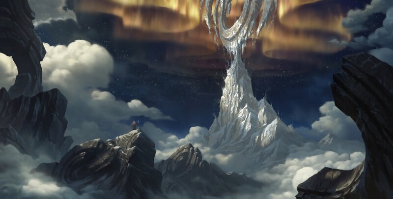 Figure on Mountain Peak — Gray, Dramatic, Night