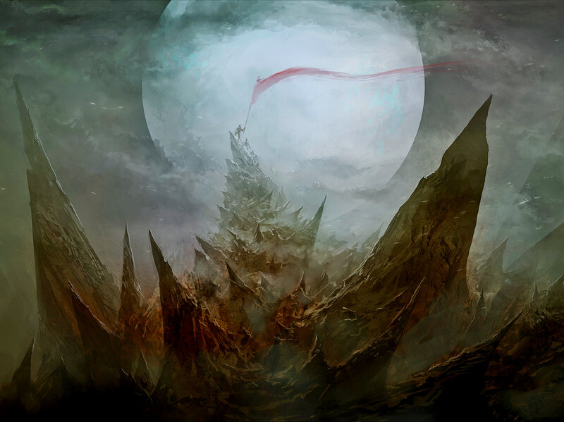 Figure on Mountain Peak — Gray