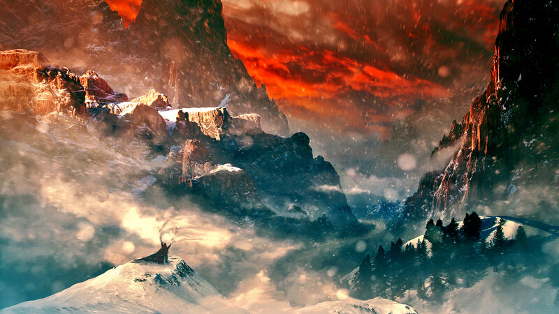 Figure on Snowy Peak — Red