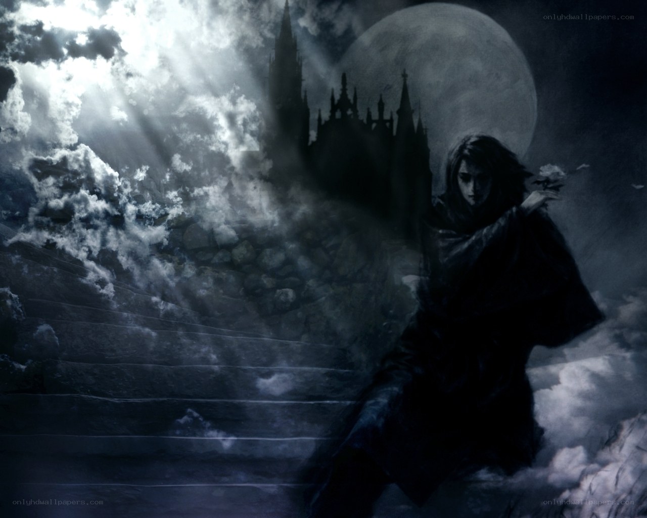 figure on steps at night