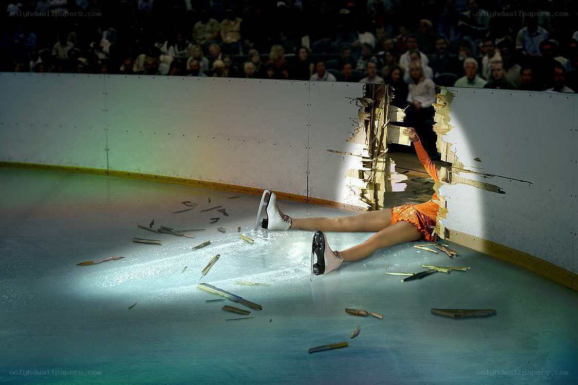 Figure skater crashes into wall