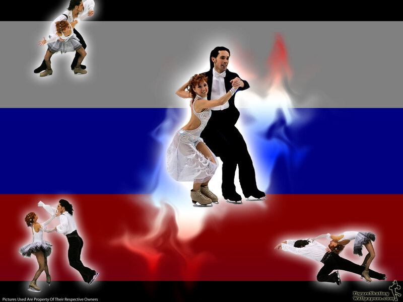 Figure skating collage with Russian flag