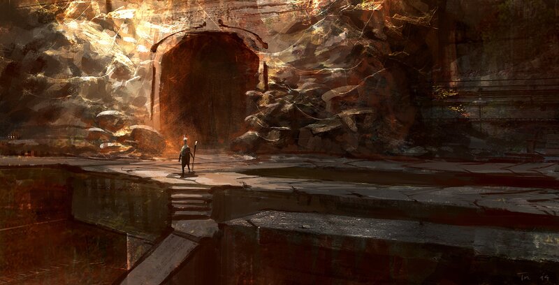 Figure Standing Before Cave