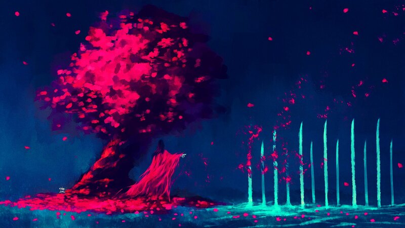 Figure under a Tree — Blue