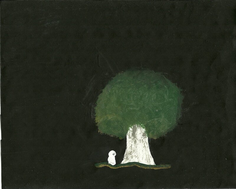 figure under a tree
