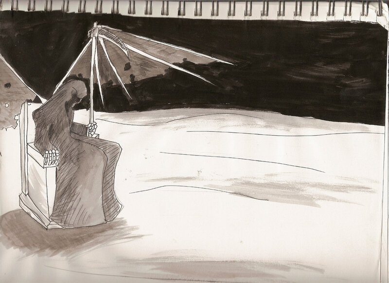figure under an umbrella