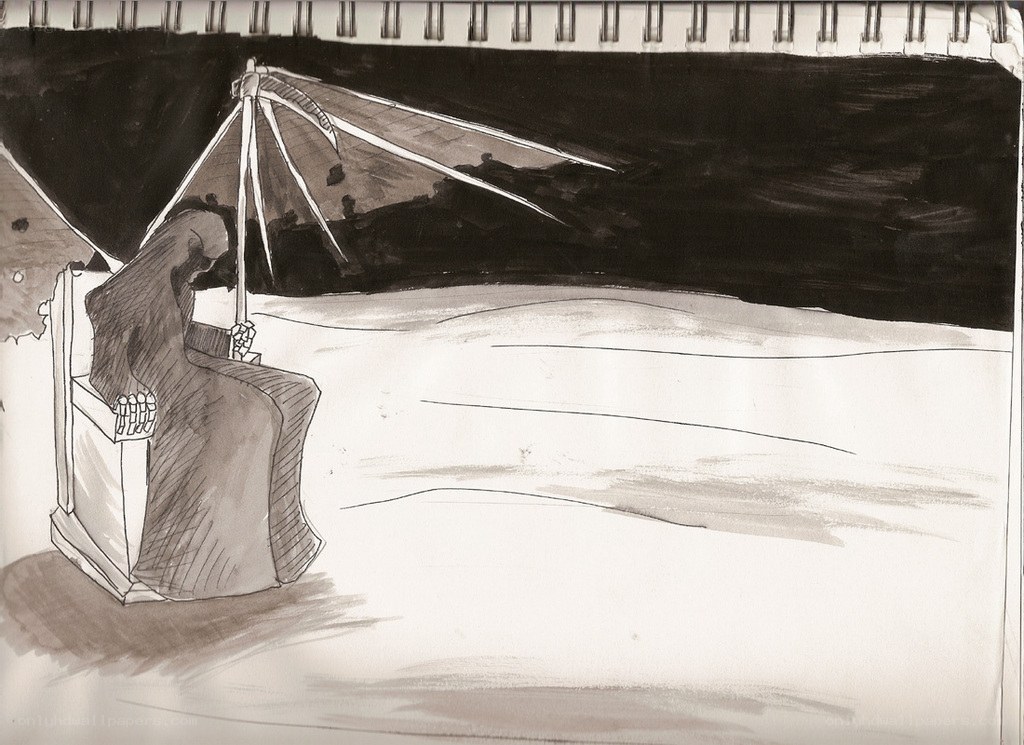 figure under an umbrella