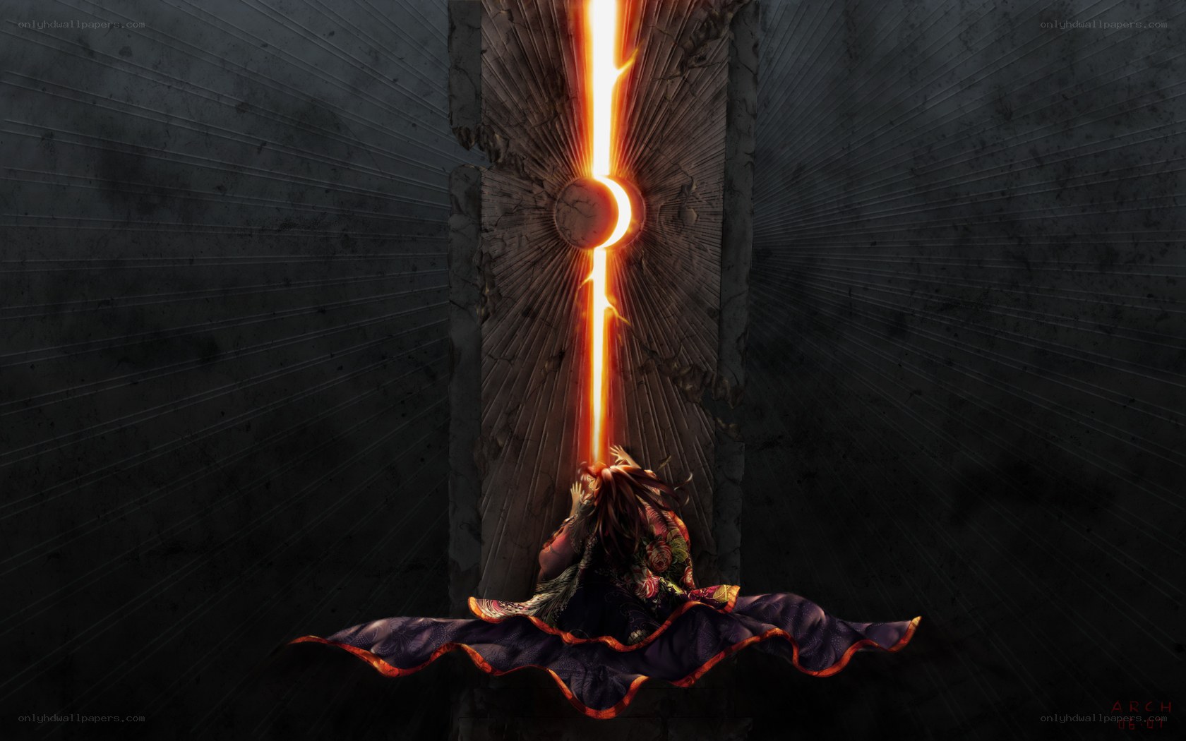 figure under glowing beam