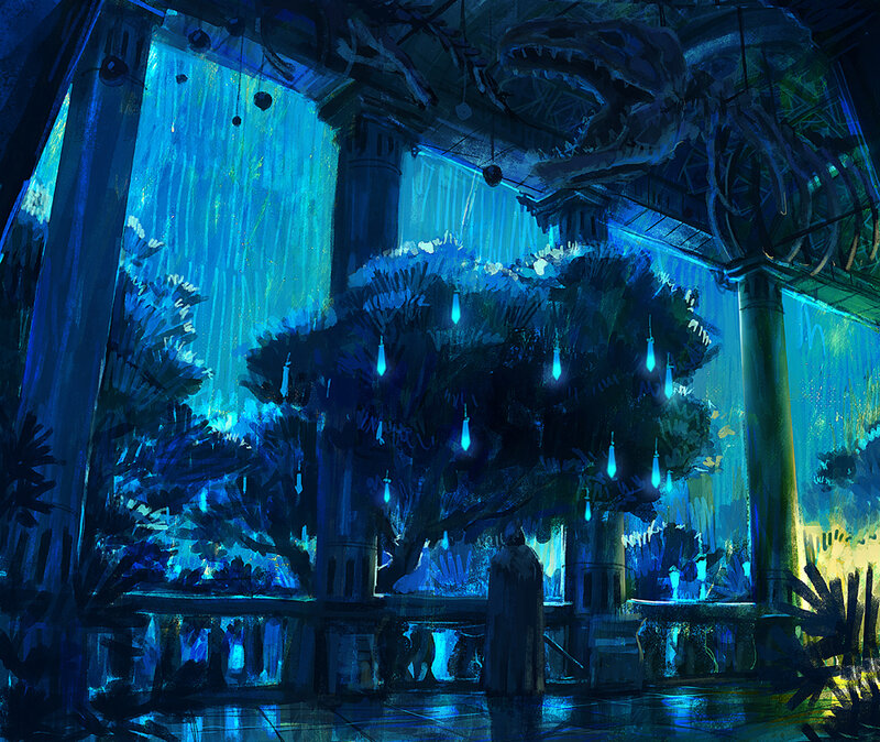 Figure under Glowing Tree