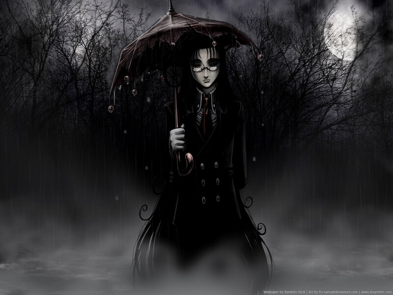 figure under umbrella in rain