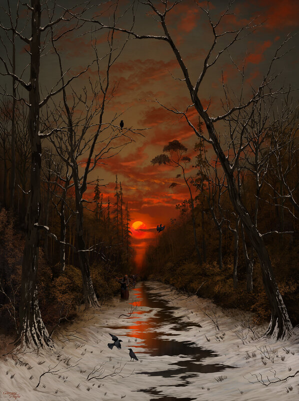 Figure Walking in Snowy Forest