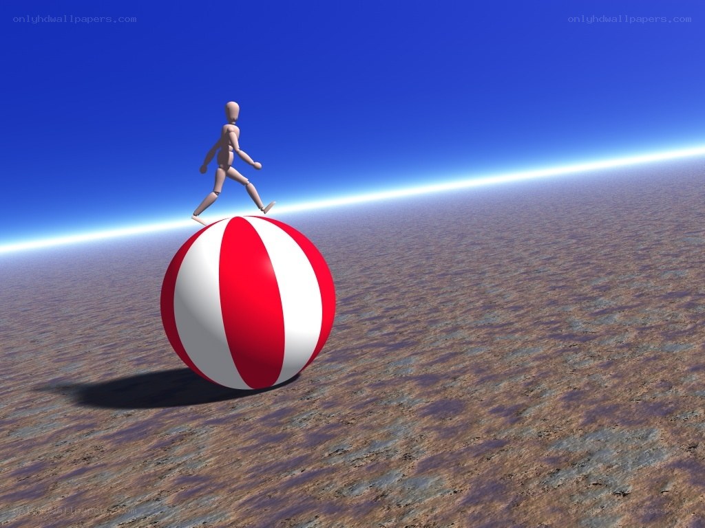 figure walking on beach ball