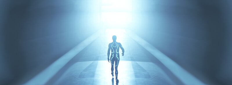 figure walking toward light
