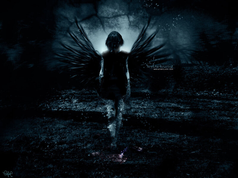 Figure with Black Wings — Dramatic, Night