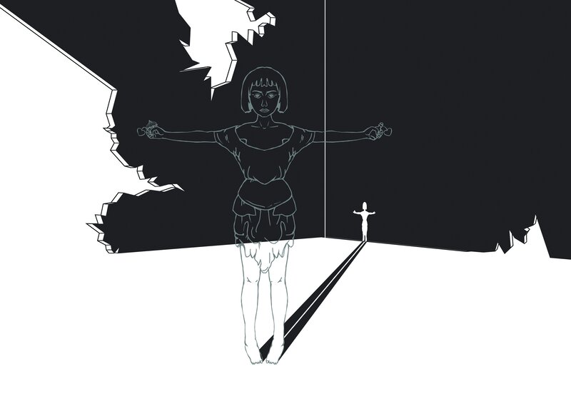 Figure with broken wall