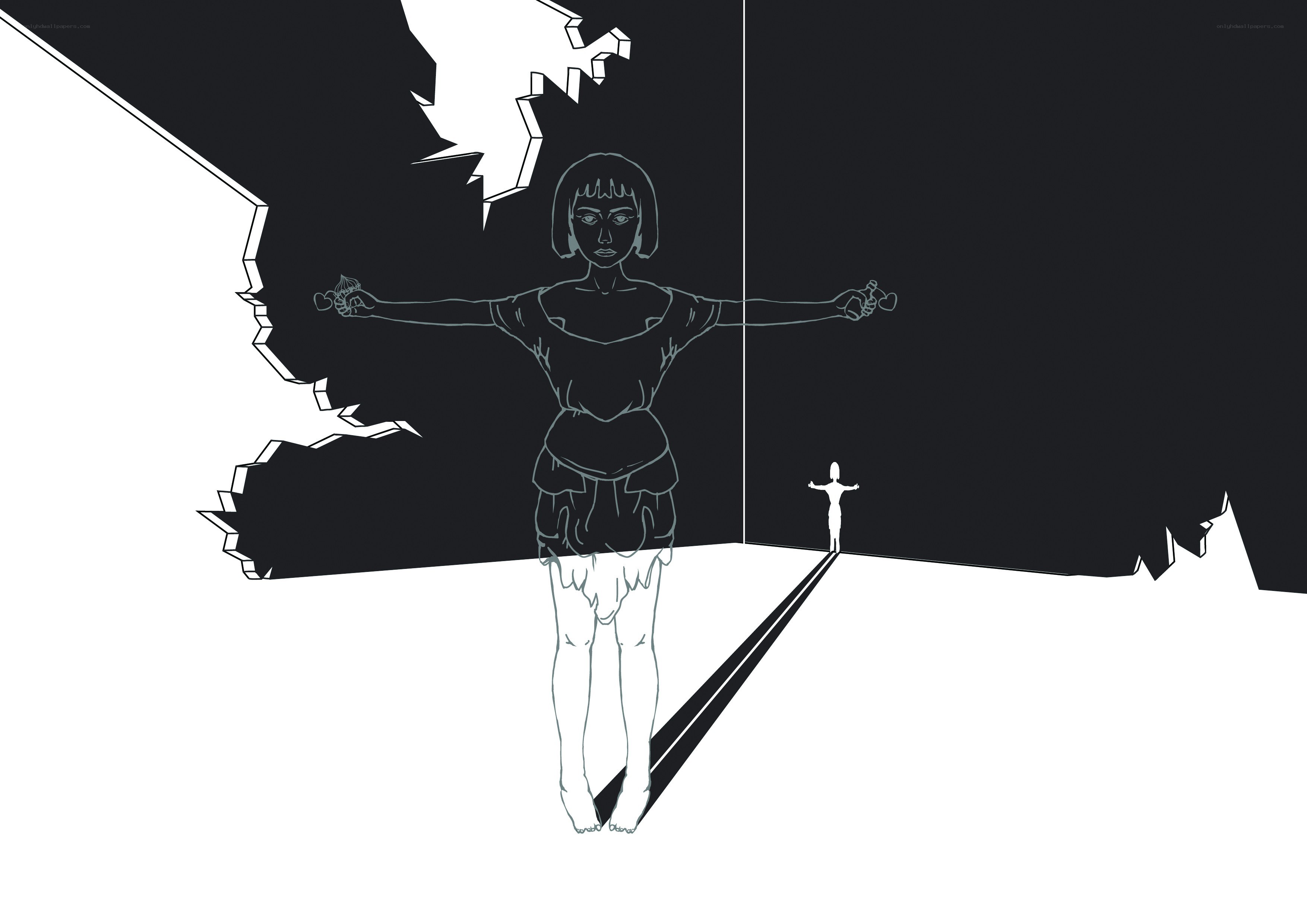Figure with broken wall