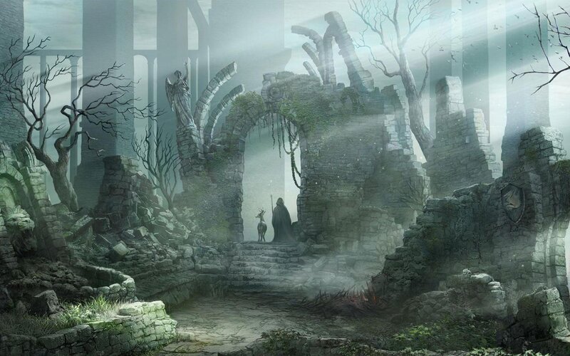 Figure with Deer in Ruins
