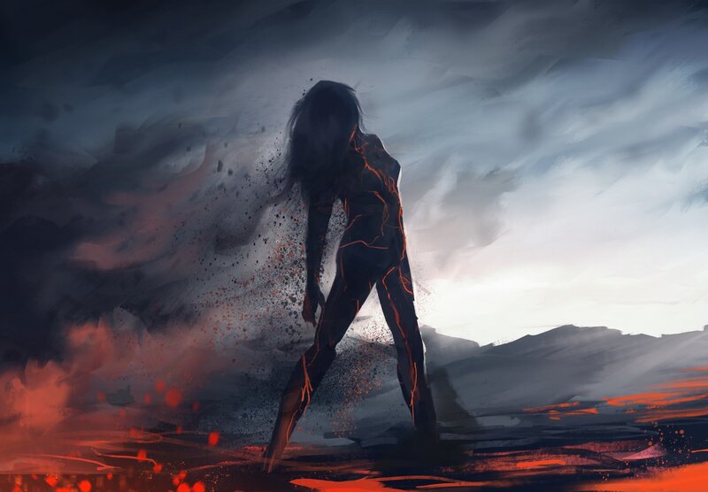 Figure with Glowing Cracks