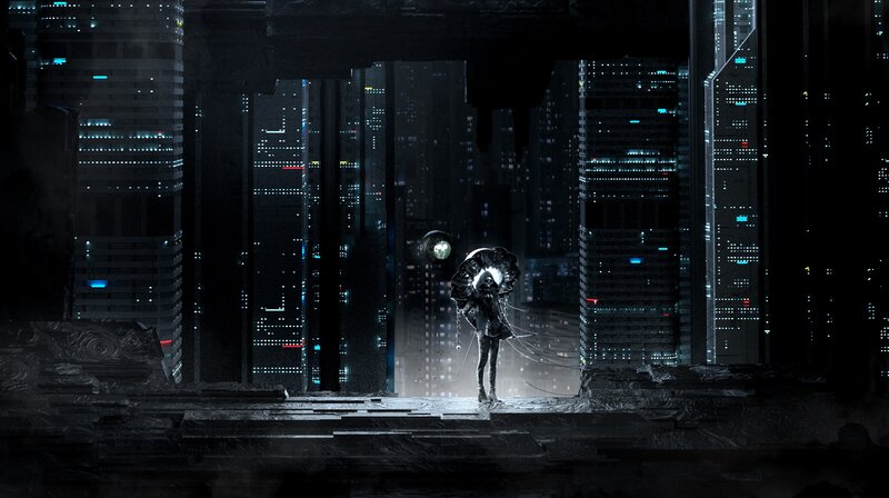 Figure with Glowing Orb — Black