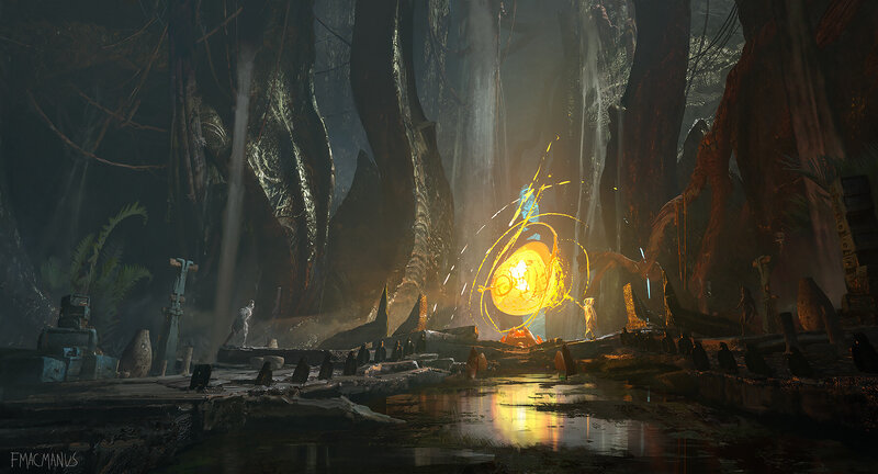 Figure with Glowing Orb — Yellow