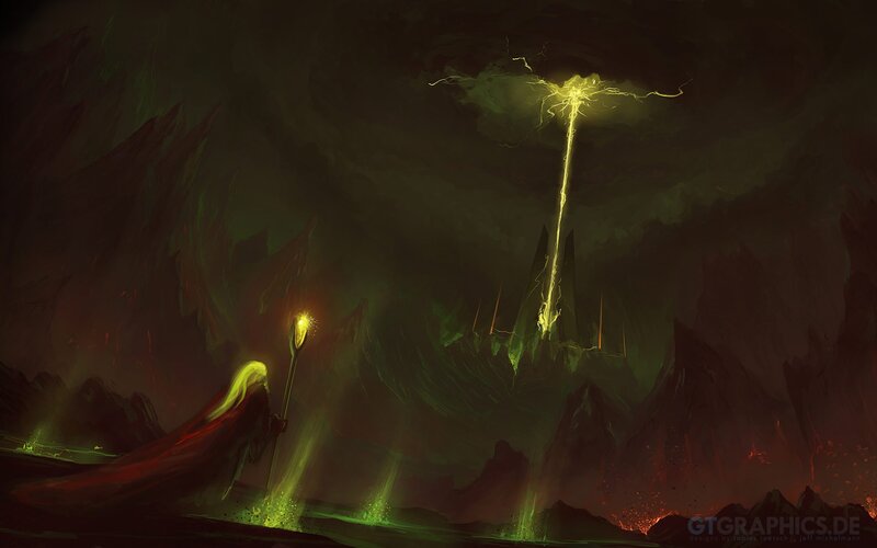 Figure with Glowing Staff — Green