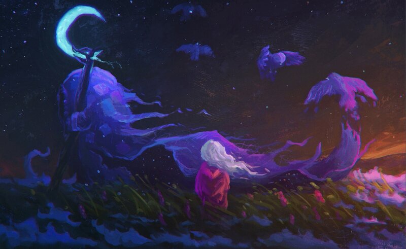 Figure with Glowing Staff — Purple, Dramatic