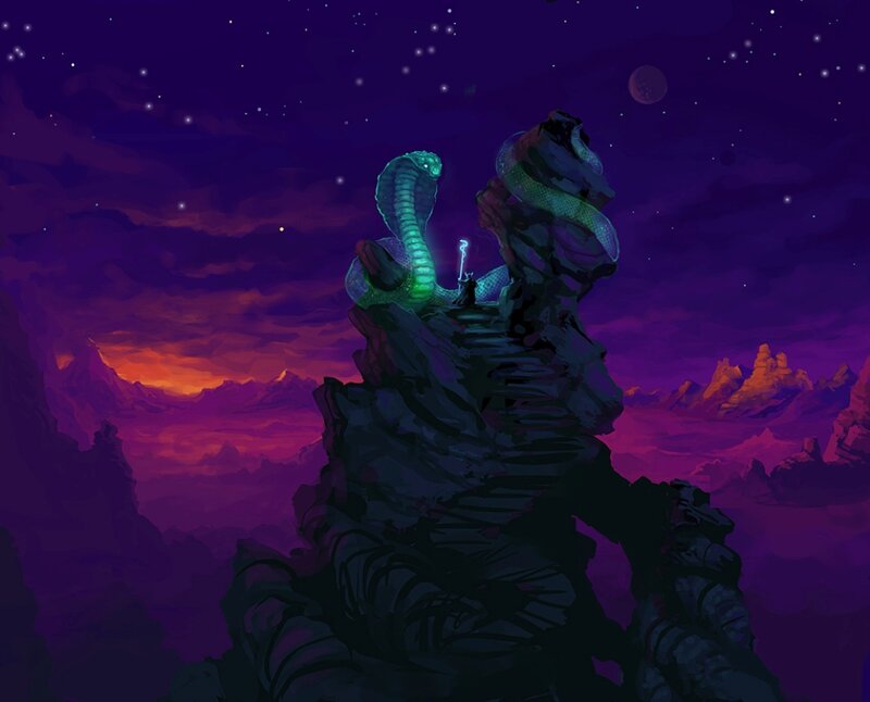 Figure with Glowing Staff — Purple