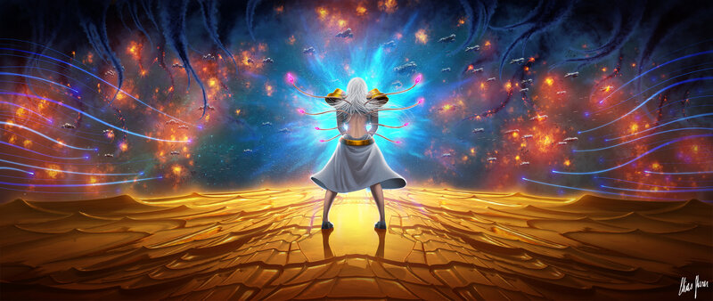 Figure with Glowing Tendrils