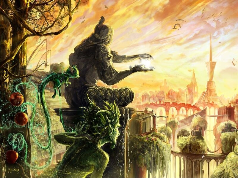 Figure with Green Creatures