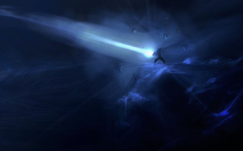 Figure with Light Beam — Blue, Dramatic