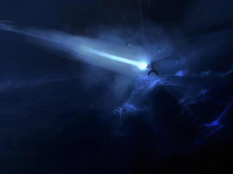 Figure with Light Beam — Blue