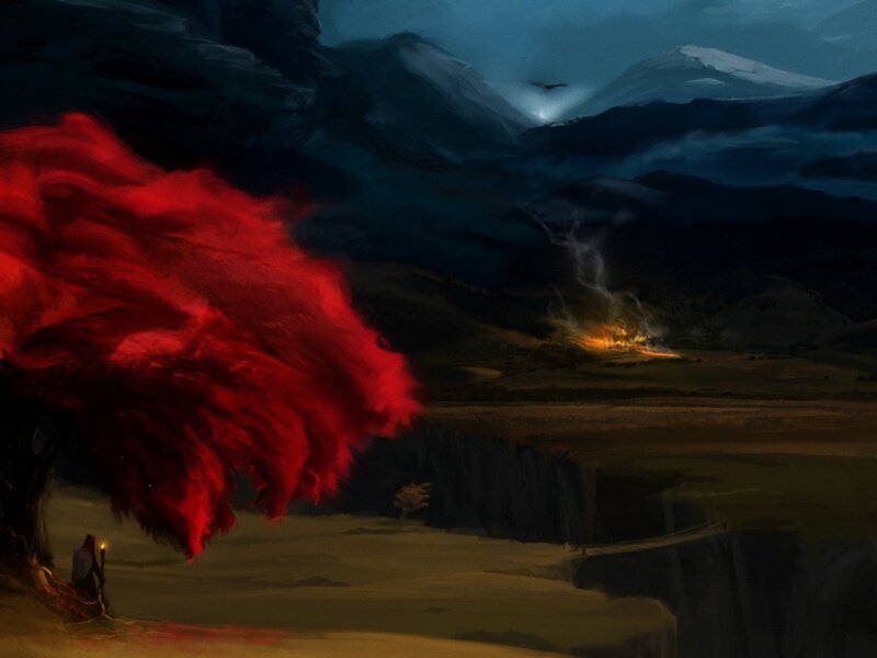 Figure with Red Tree